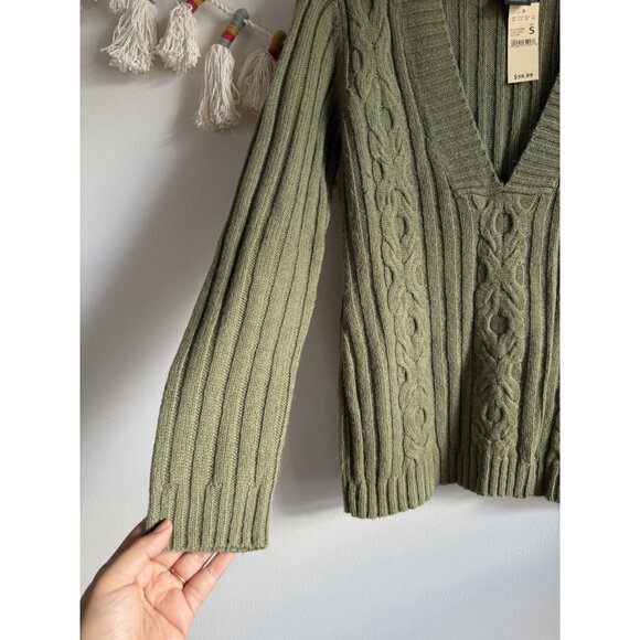Vintage Eddie Bauer Wool Green Fisherman Cable Knit Sweater Old Money Y2k NWT S - Picture 3 of 8